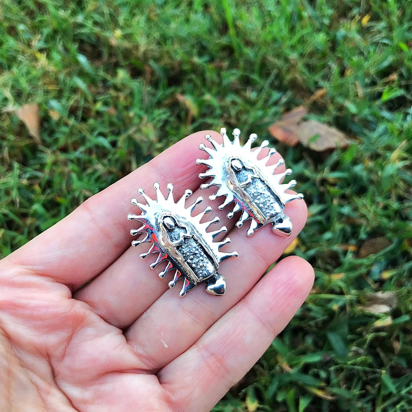 Sterling Silver Madonna Lady Guadalupe post or dangle  earrings