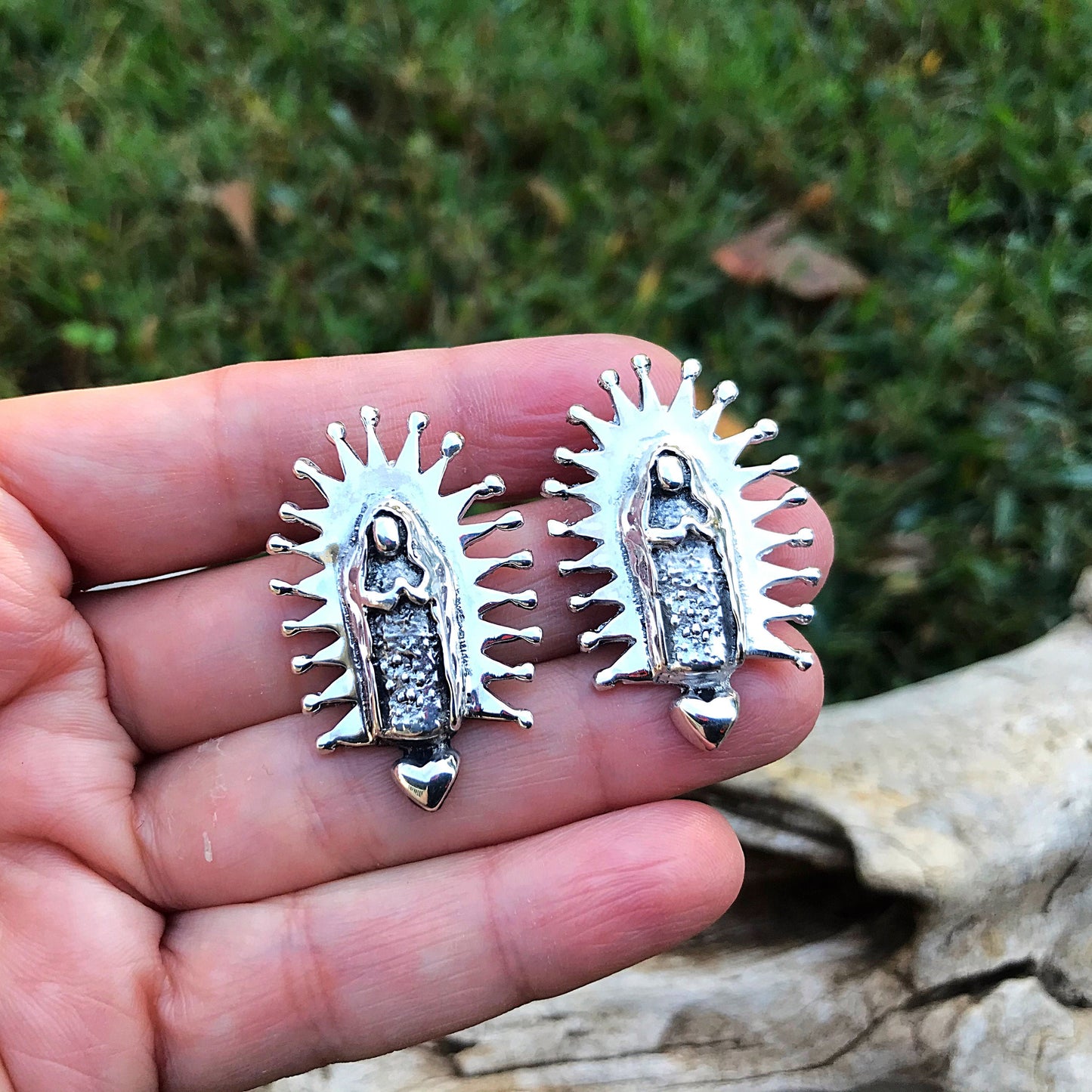 Sterling Silver Madonna Lady Guadalupe post or dangle  earrings