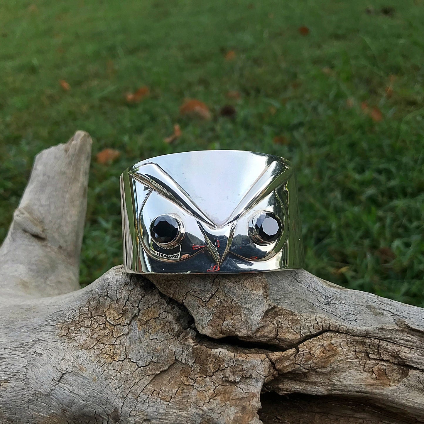 sterling silver Repousse owl wide  bracelet artisan cuff Colors Of Etnika