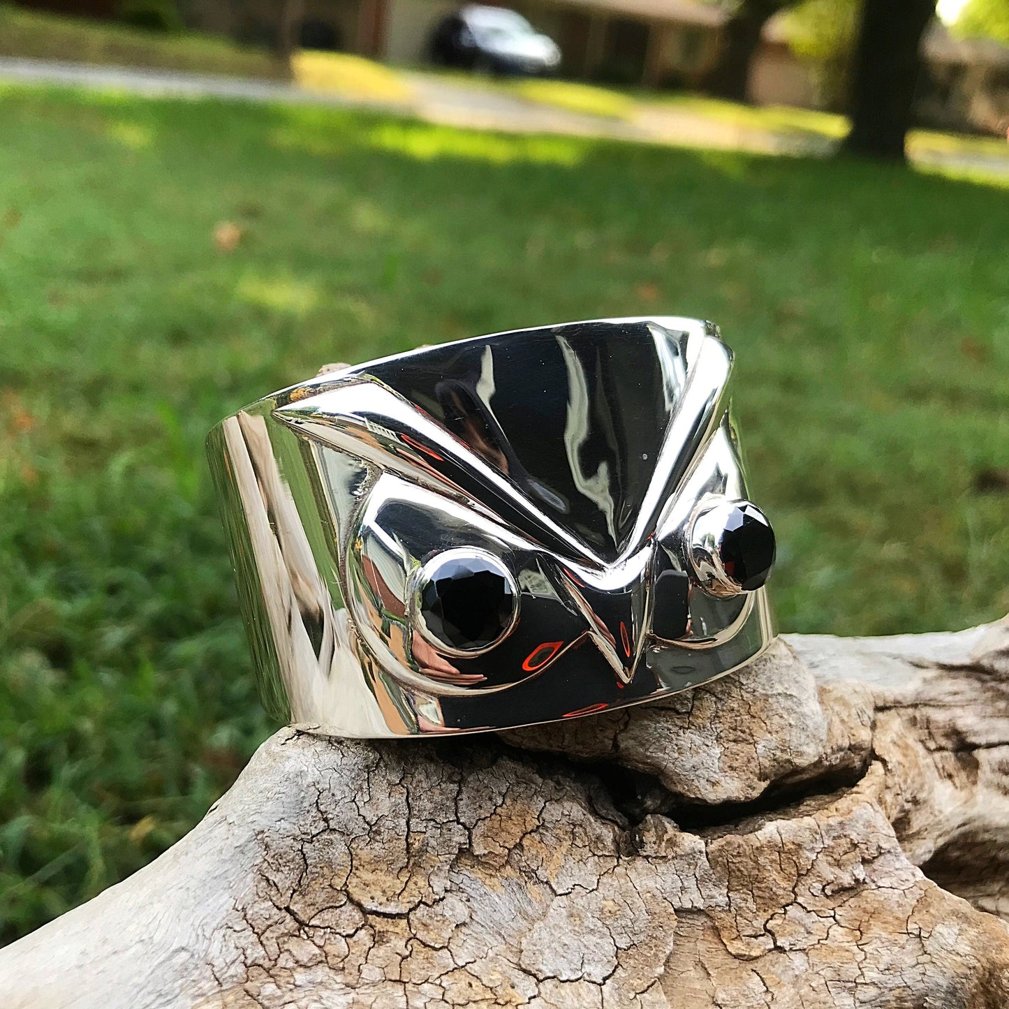 sterling silver Repousse owl wide  bracelet artisan cuff Colors Of Etnika