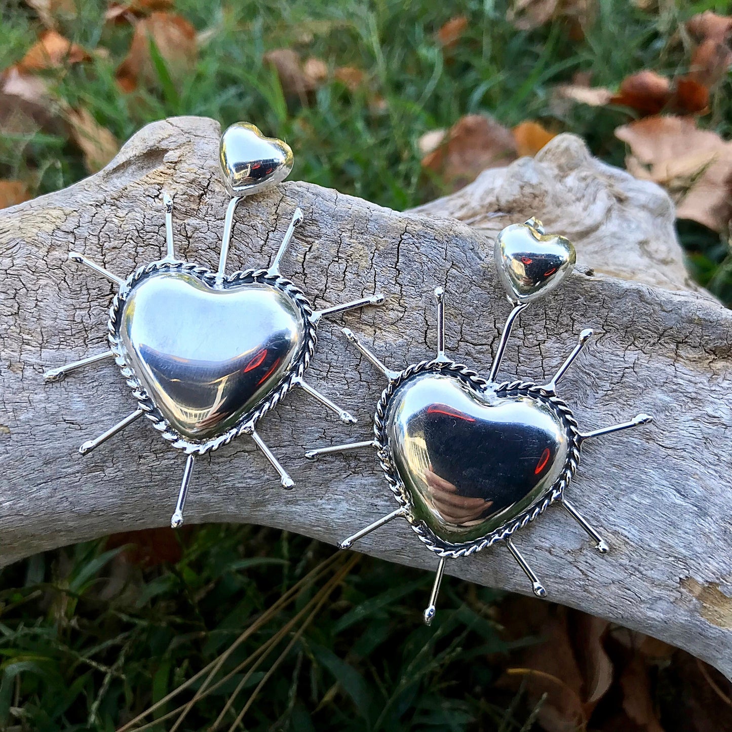 sterling silver Modernist oversize sacred heart Earrings