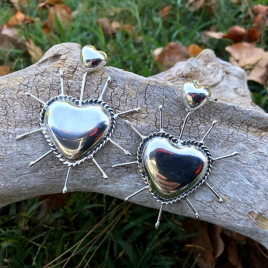 sterling silver Modernist oversize sacred heart Earrings