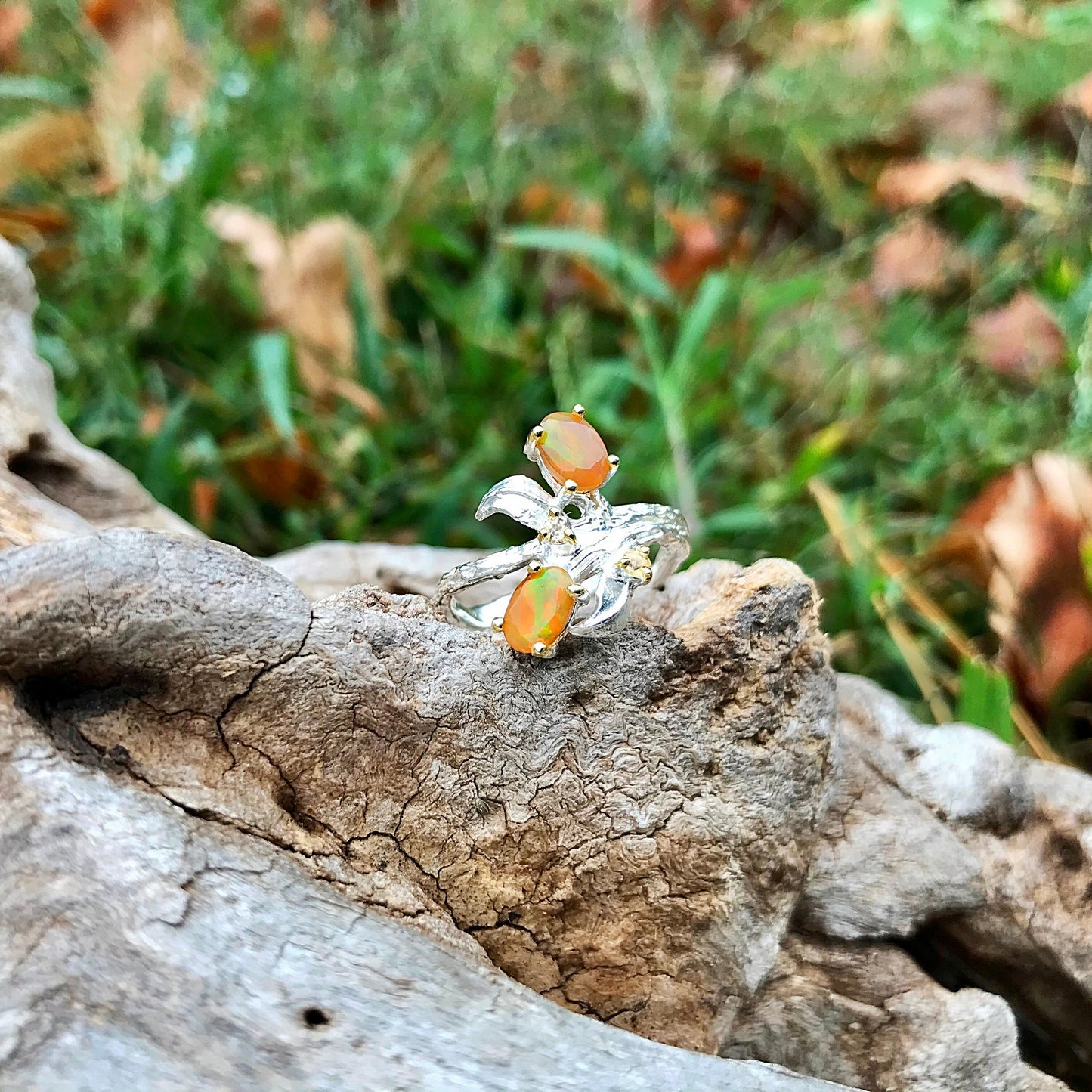 Sterling Silver Handmade orange Fire Opal citrine ring 6.5