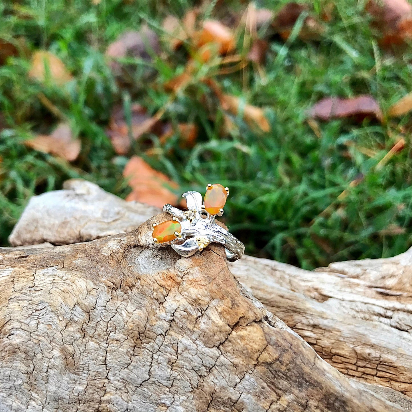 Sterling Silver Handmade orange Fire Opal citrine ring 6.5