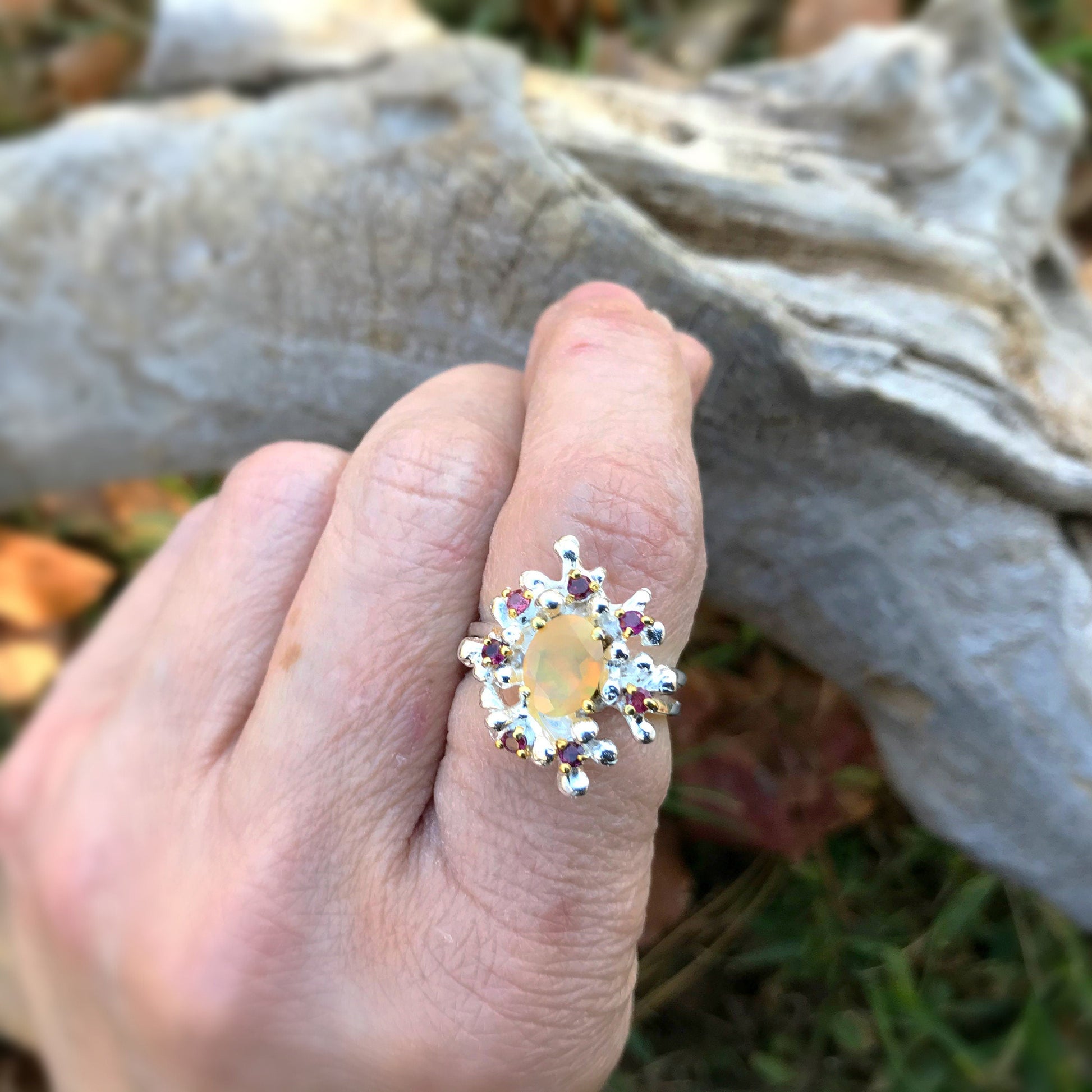 Sterling Silver Handmade Natural opal Artisan handmade ring Colors Of Etnika