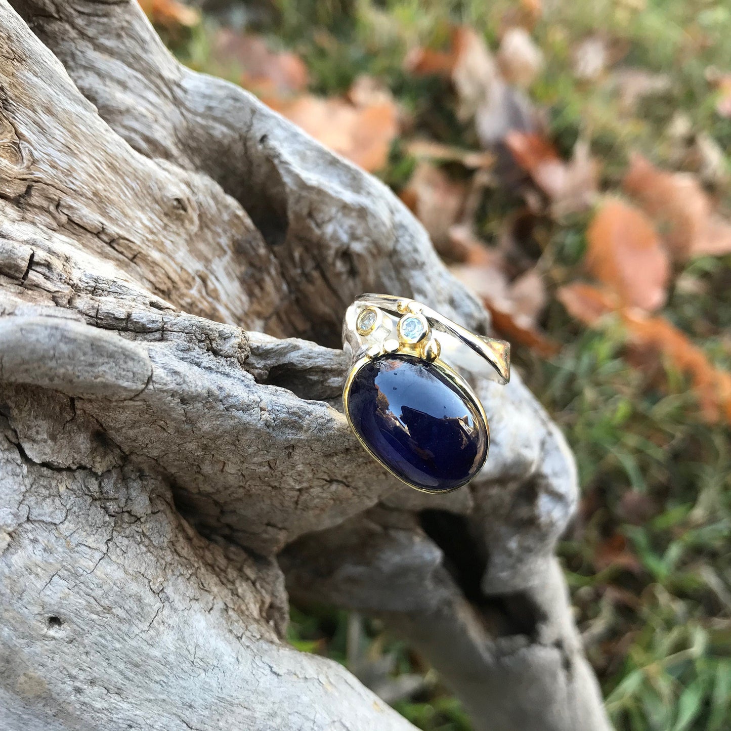 Handmade Sterling Silver Natural Blue Sapphire topaz Ring 6.5 Colors Of Etnika
