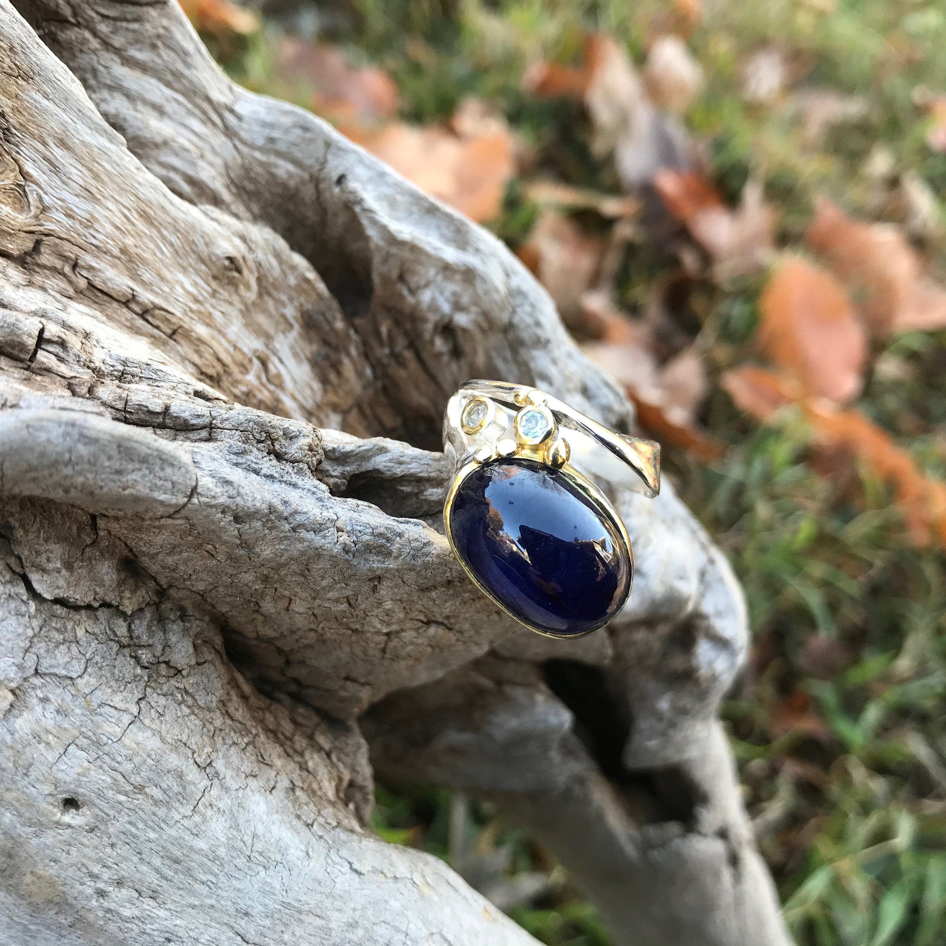 Handmade Sterling Silver Natural Blue Sapphire topaz Ring 6.5 Colors Of Etnika