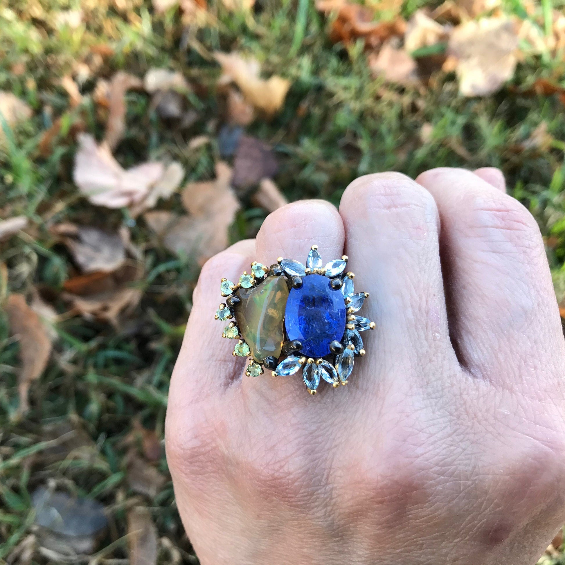 sterling silver Natural Fire Opal sapphire statement Ring 7.5 Colors Of Etnika