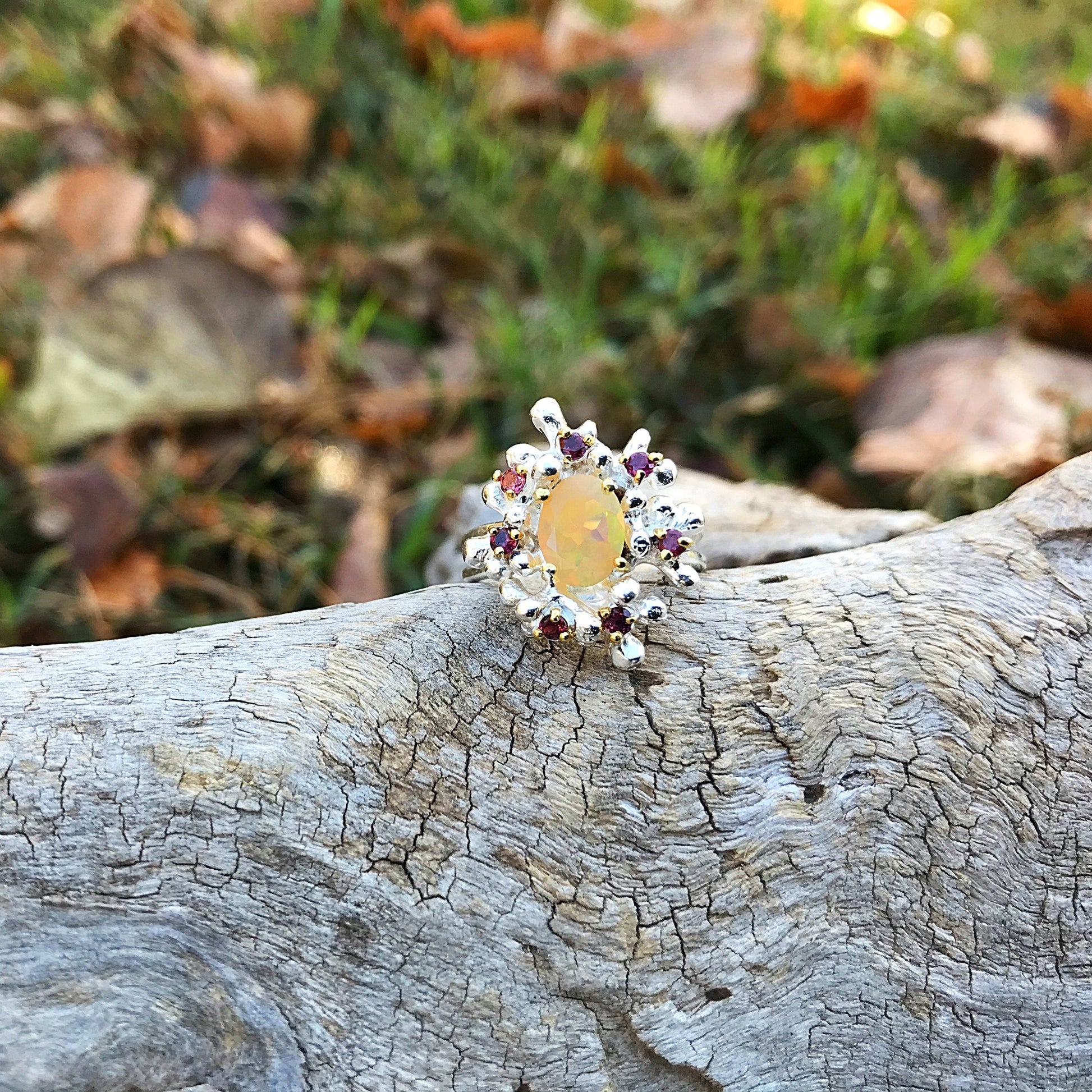 Sterling Silver Handmade Natural opal Artisan handmade ring Colors Of Etnika