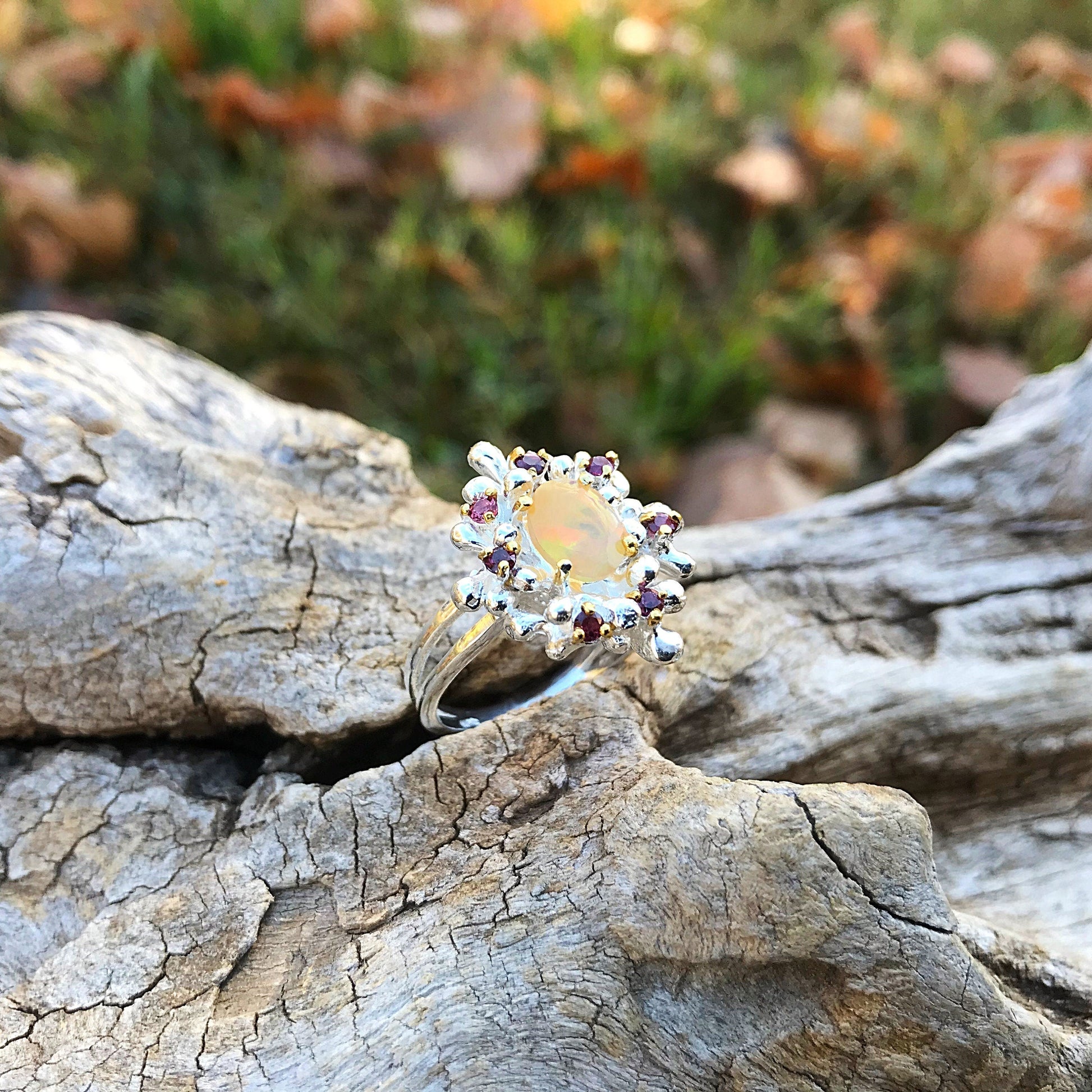 Sterling Silver Handmade Natural opal Artisan handmade ring Colors Of Etnika