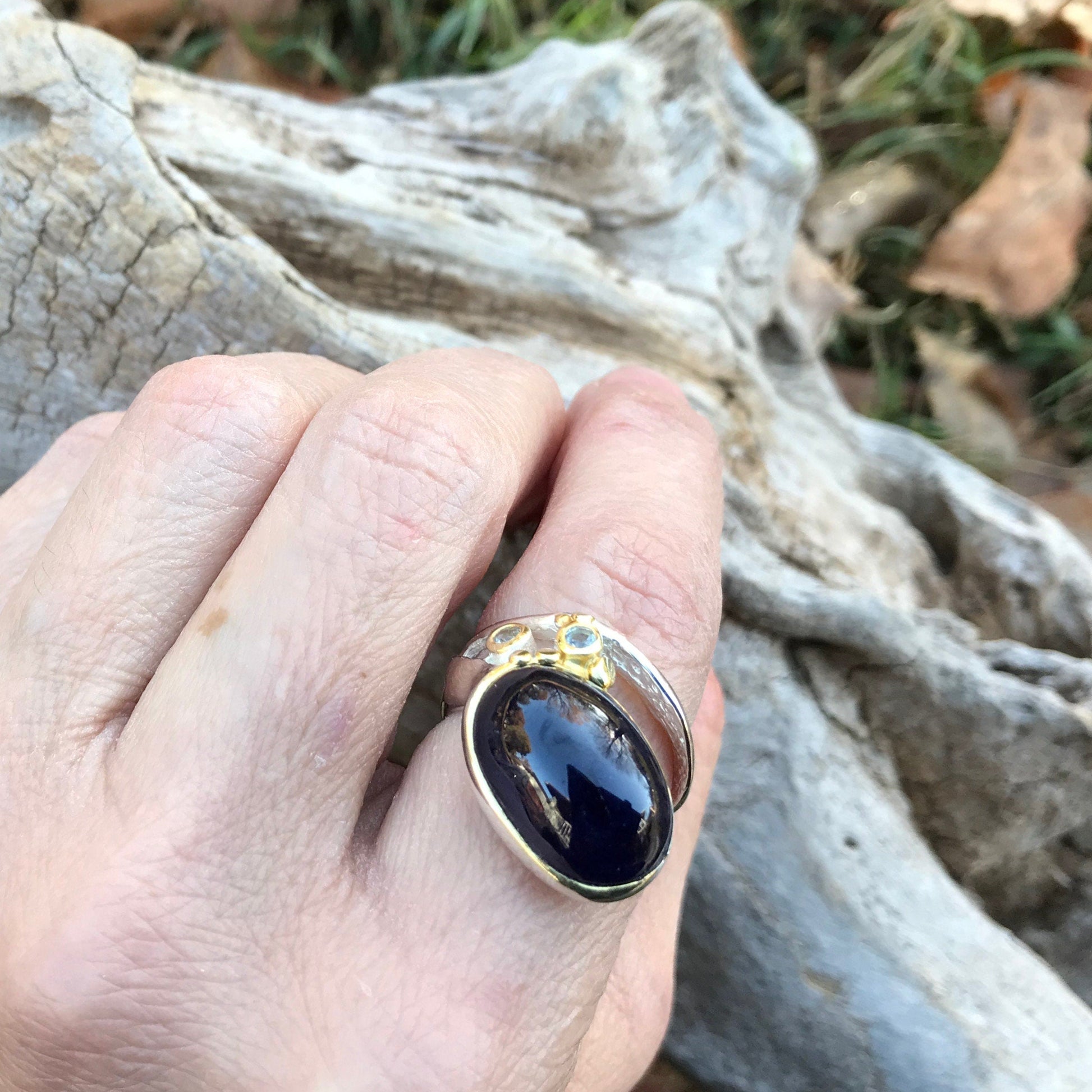 Handmade Sterling Silver Natural Blue Sapphire topaz Ring 6.5 Colors Of Etnika