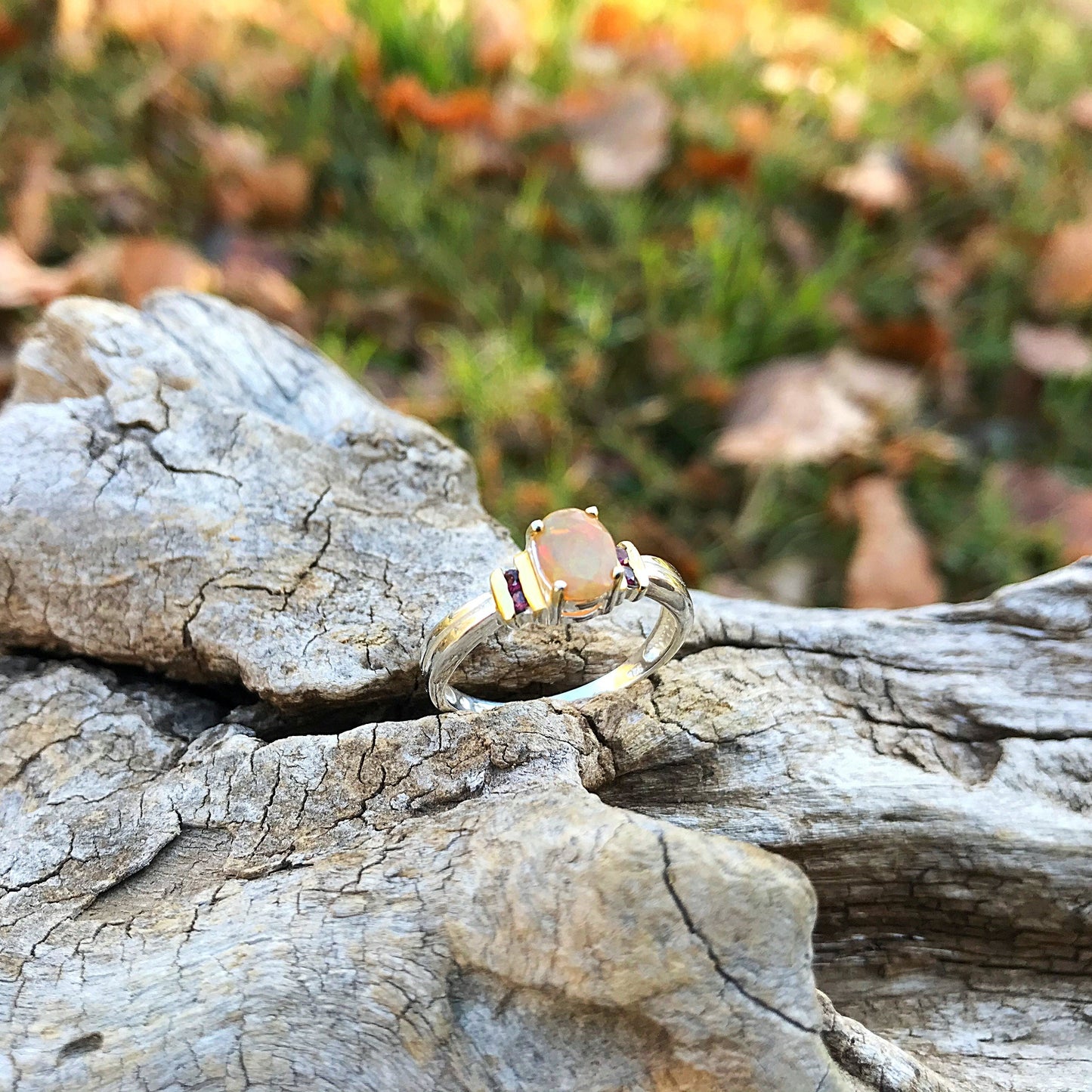 sterling silver Natural Fire opal Artisan dainty ring 7 Colors Of Etnika