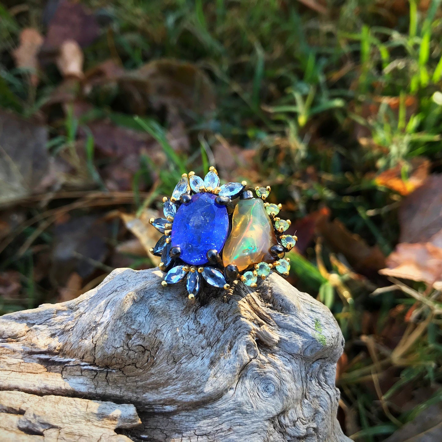 sterling silver Natural Fire Opal sapphire statement Ring 7.5 Colors Of Etnika