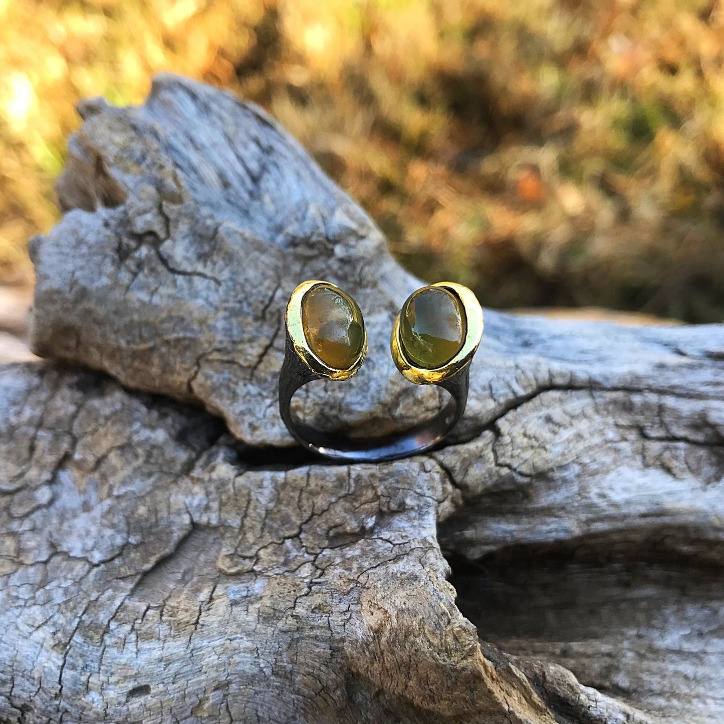 Sterling Silver modernist Handmade Natural Opal Artisan  open square ring 6-7 Colors Of Etnika