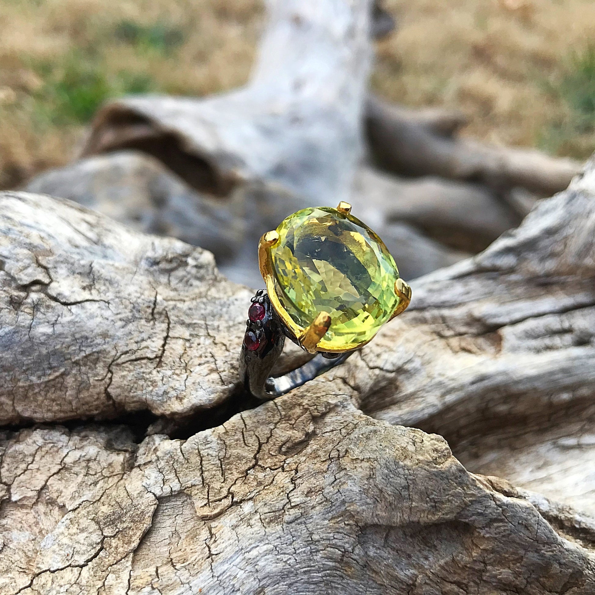 Handmade Sterling Silver Natural lemon quartz statement Ring 7 Colors Of Etnika