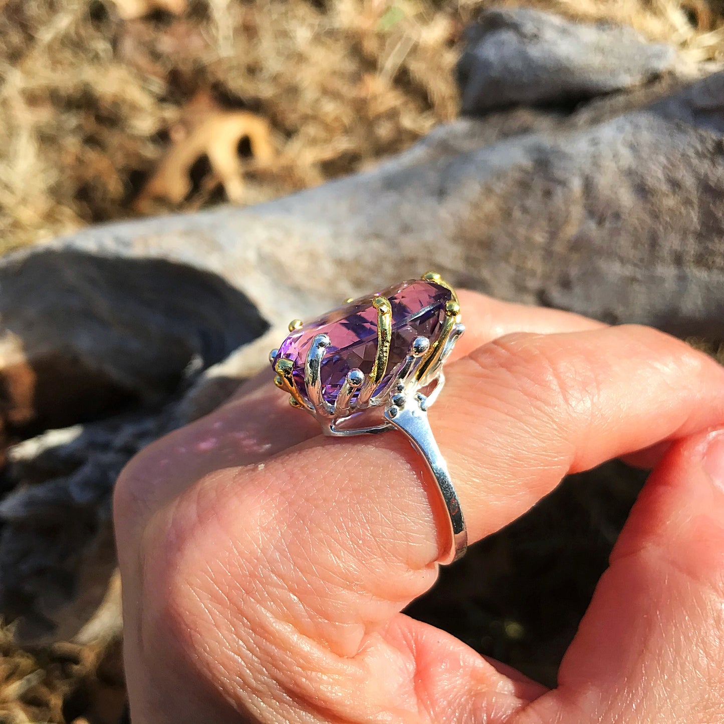 Handmade Sterling Silver Statement Amethyst Ring 8