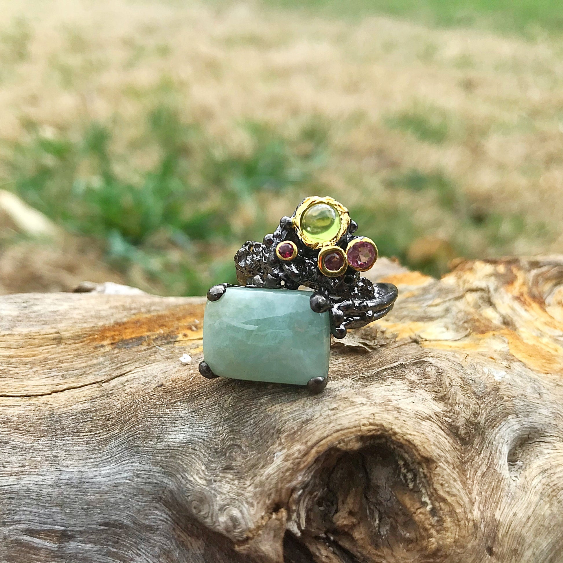 sterling silver statement Aquamarine tourmaline ring 7 Colors Of Etnika