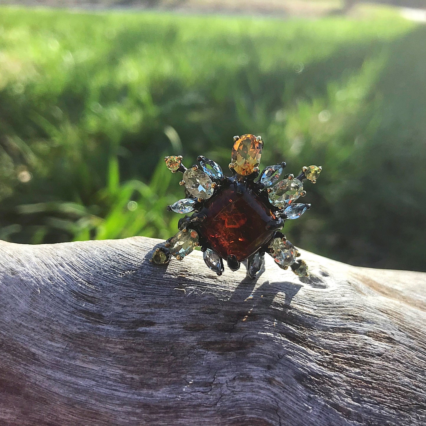 Handmade sterling silver Amber Topaz citrine ring 6 Colors Of Etnika