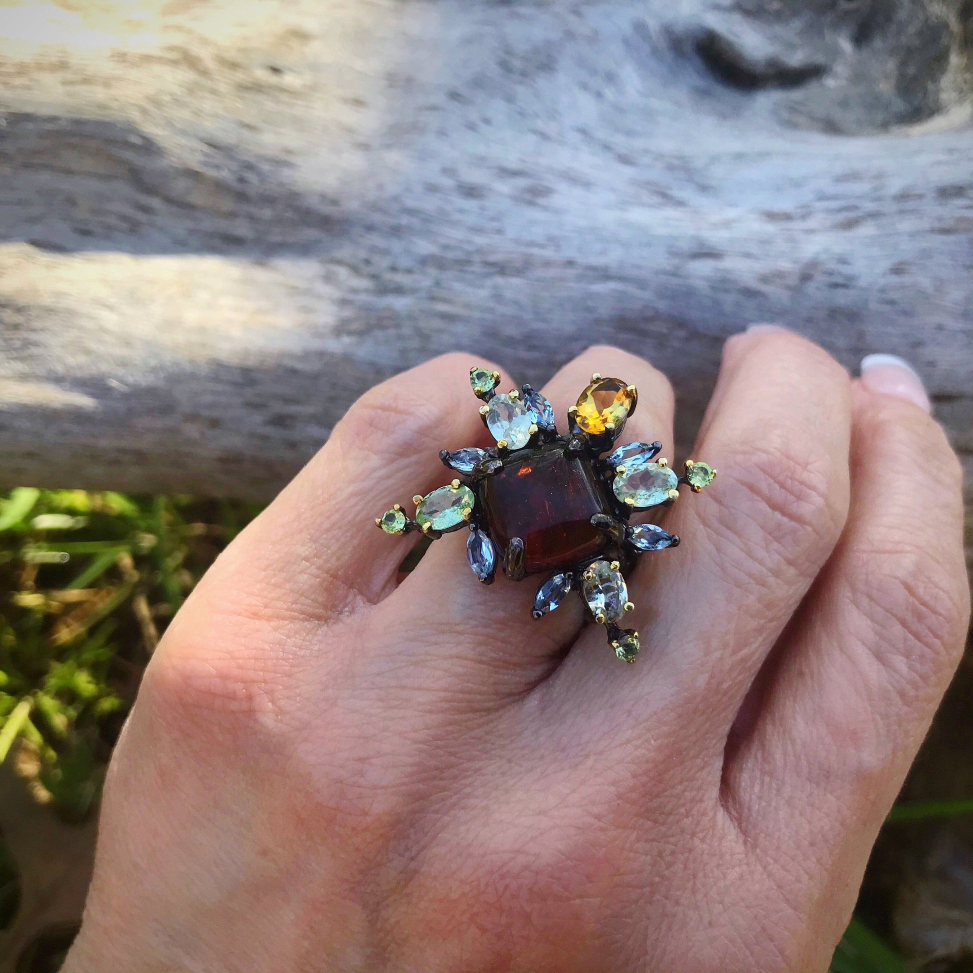 Handmade sterling silver Amber Topaz citrine ring 6 Colors Of Etnika