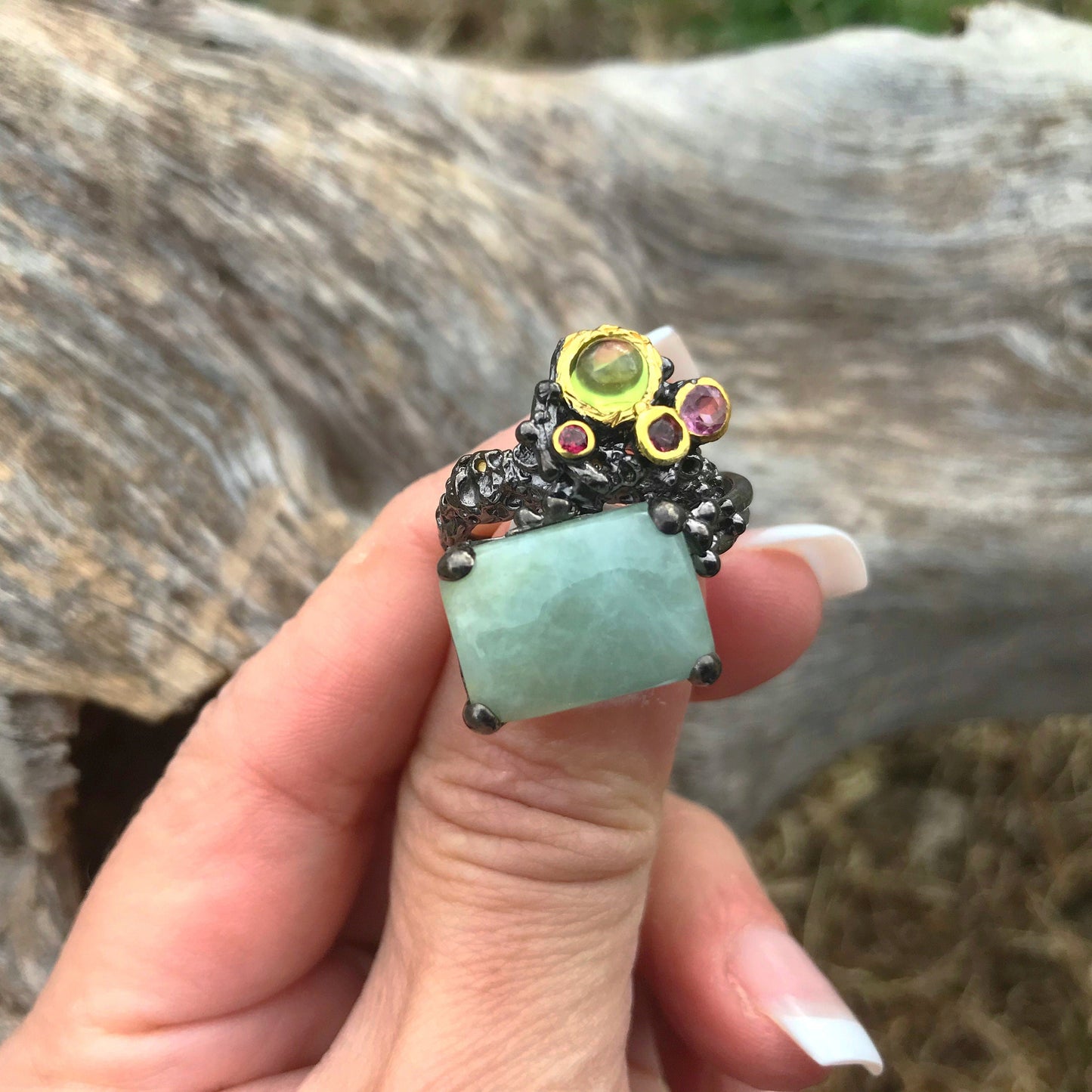sterling silver statement Aquamarine tourmaline ring 7 Colors Of Etnika