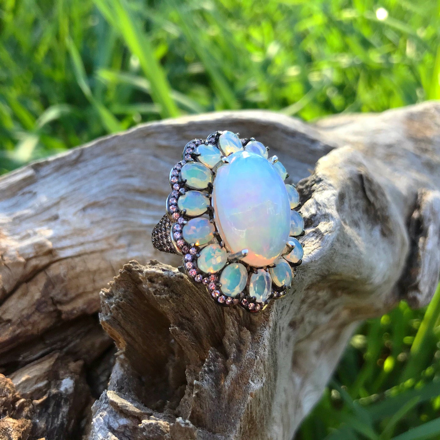 sterling silver Natural Fire Opal pink sapphire ring size 7 Colors Of Etnika