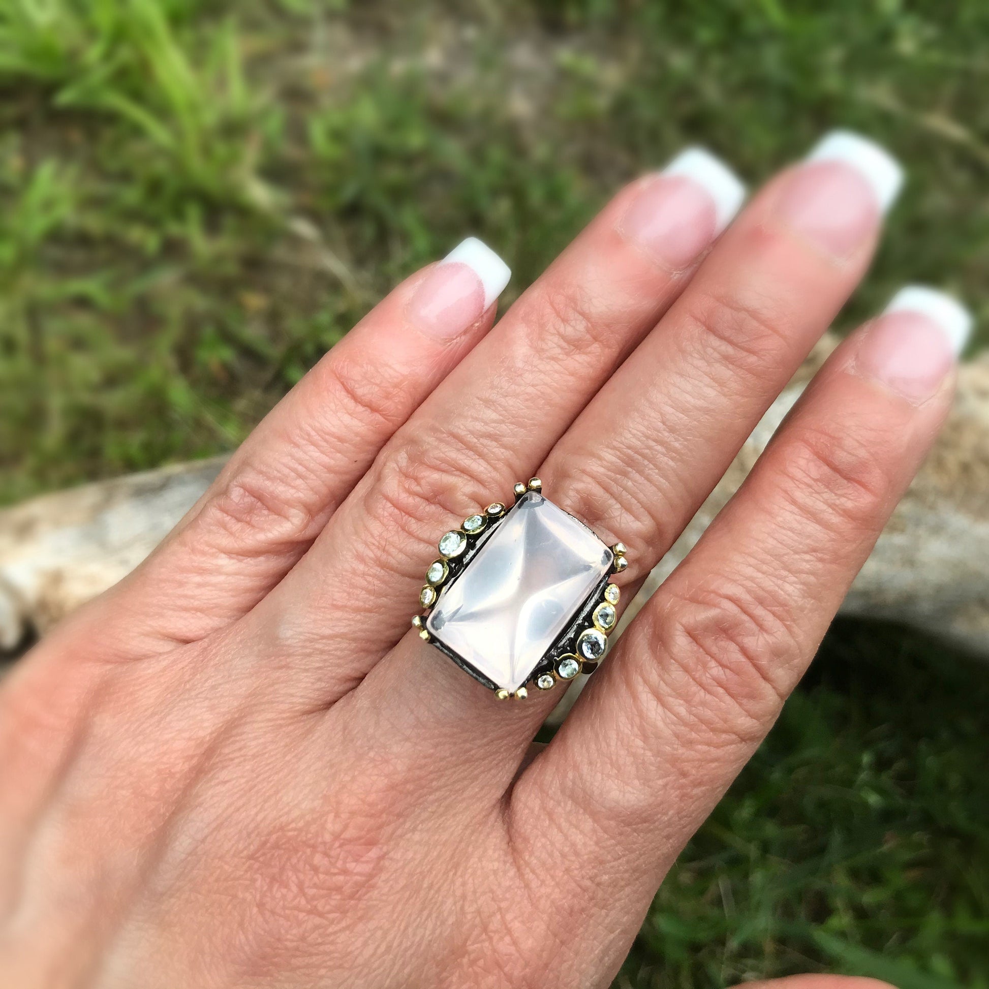 sterling silver Rose Quartz statement Ring 6.5 Colors Of Etnika