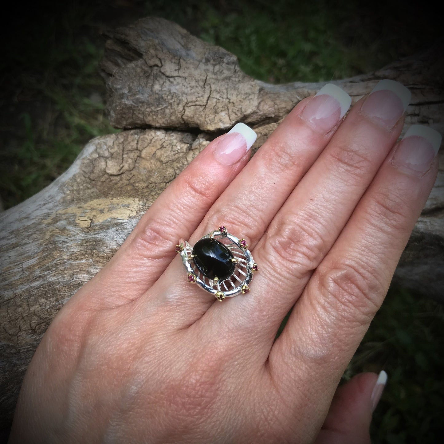 Sterling Silver Handmade natural black spinel ring 6.5 Colors Of Etnika