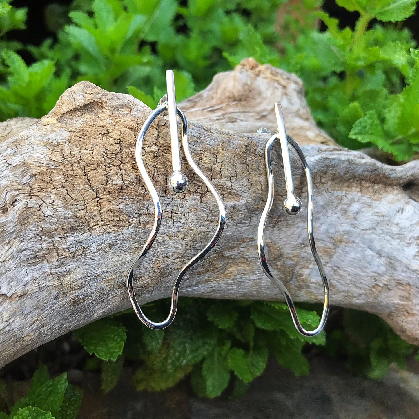 sterling silver Modernist polished clouds post Large Earrings