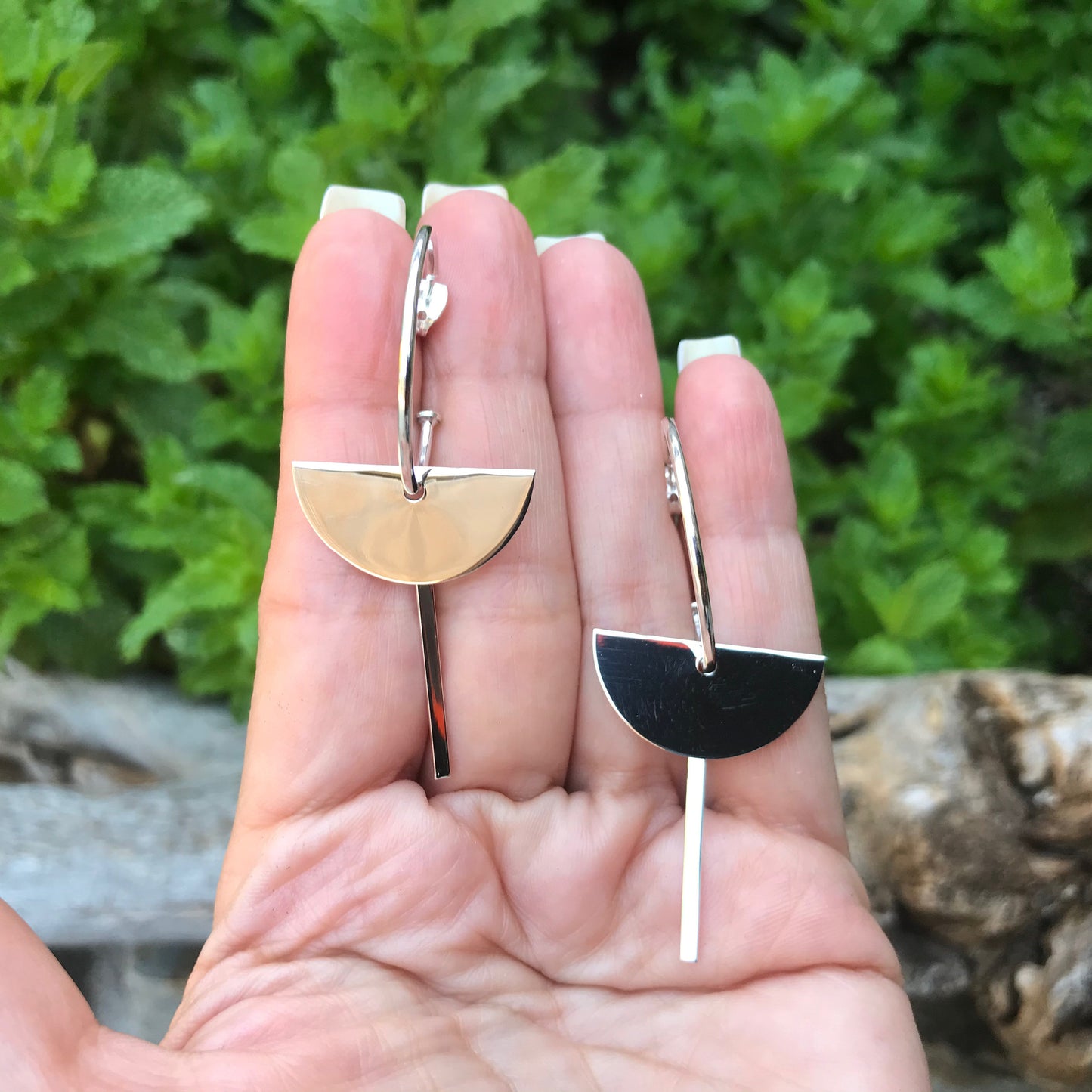 sterling silver Modernist dangle hoop  Earrings
