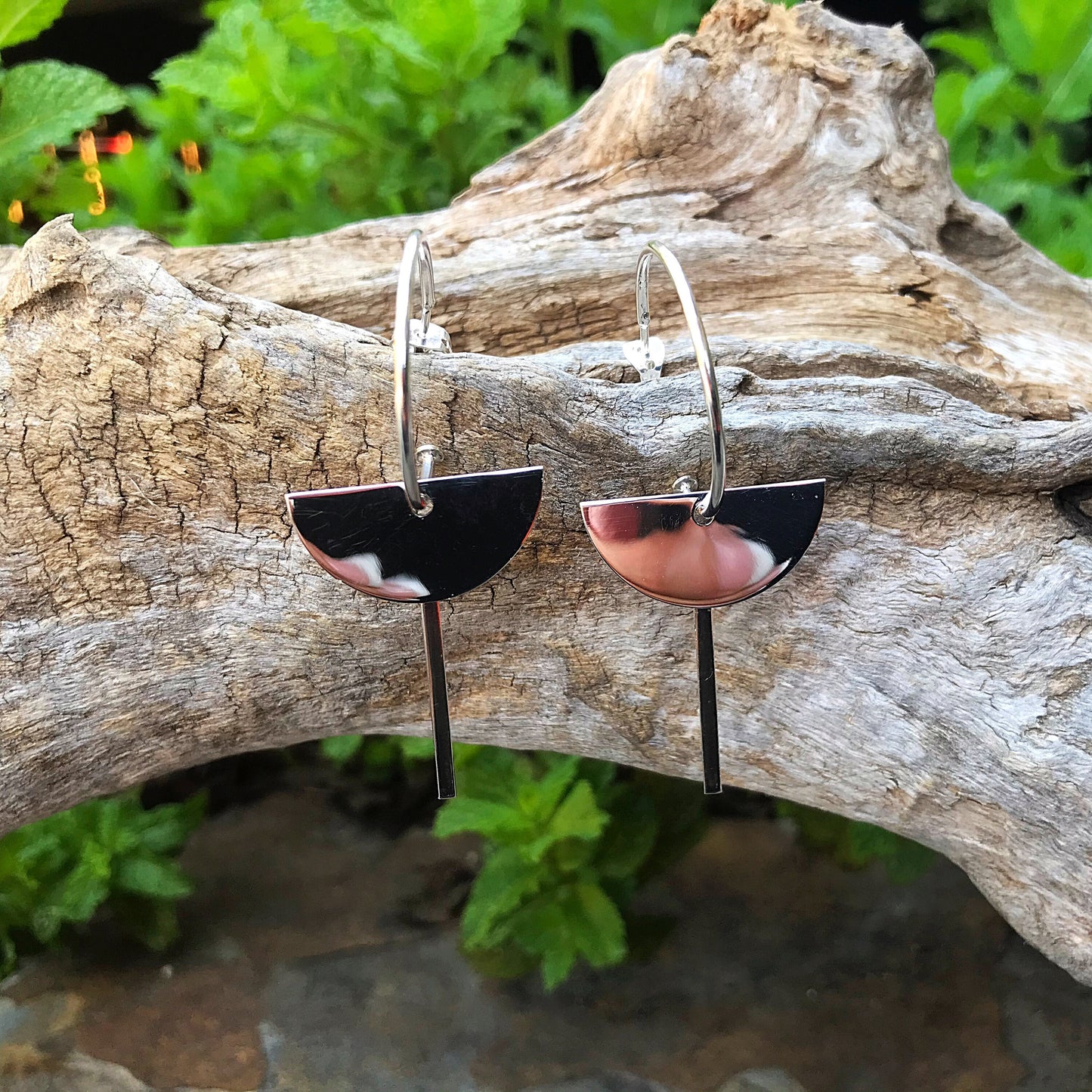 sterling silver Modernist dangle hoop  Earrings