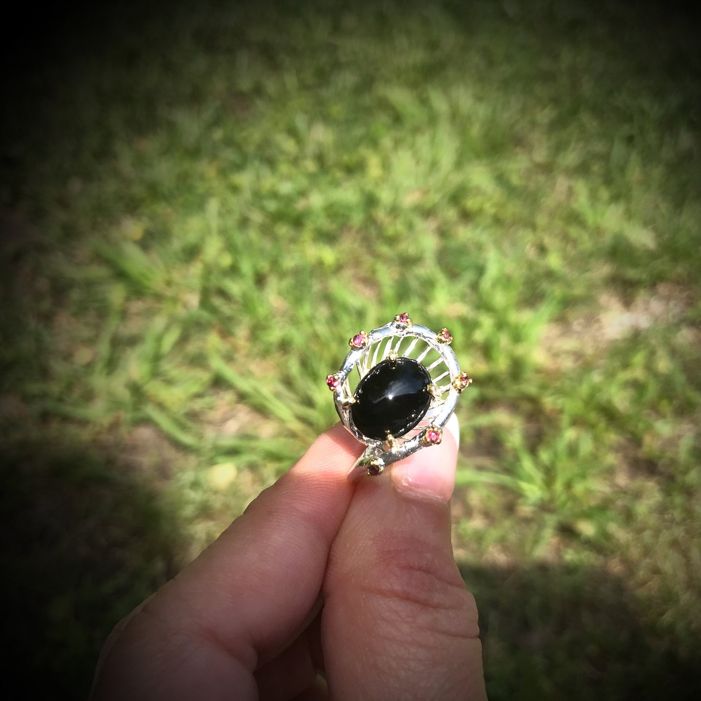 Sterling Silver Handmade natural black spinel ring 6.5 Colors Of Etnika