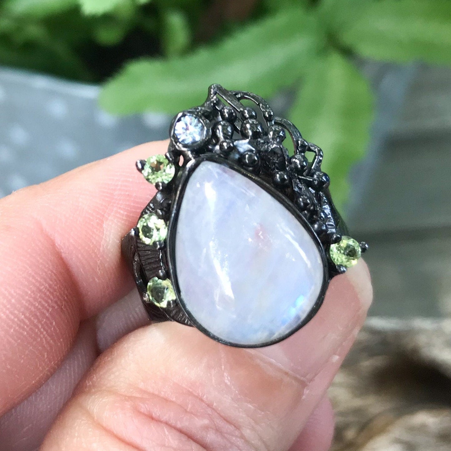 Handmade sterling silver Natural moonstone peridot topaz 8.5 Colors Of Etnika
