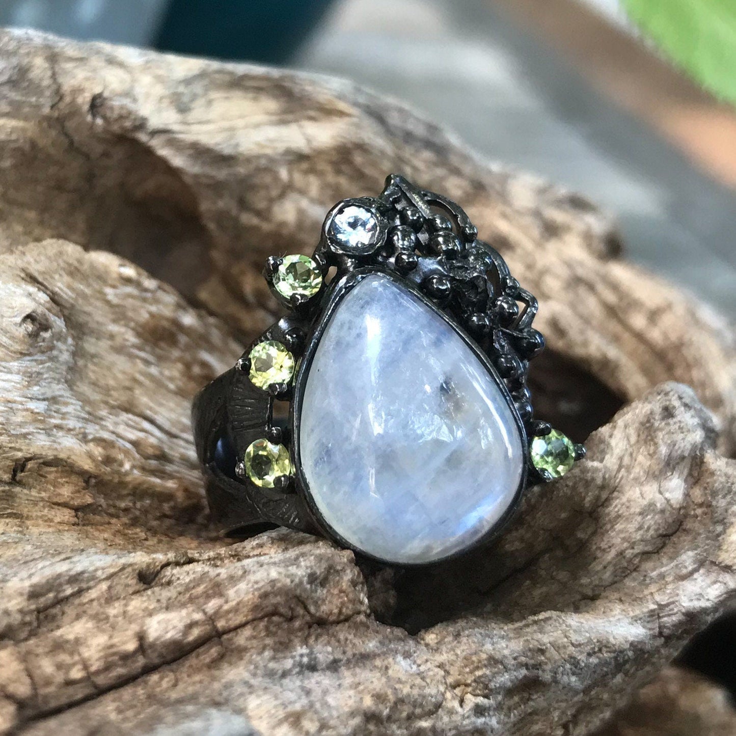 Handmade sterling silver Natural moonstone peridot topaz 8.5 Colors Of Etnika