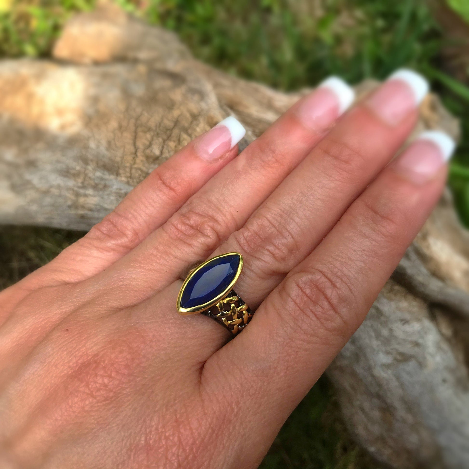 Sterling Silver natural black Opal ring 8.5 Colors Of Etnika