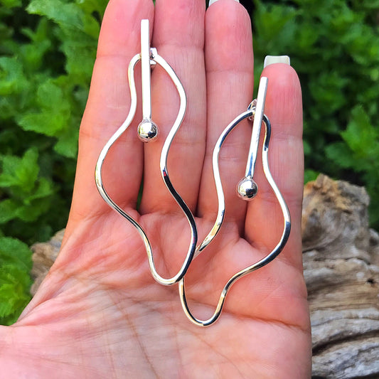 sterling silver Modernist polished clouds post Large Earrings