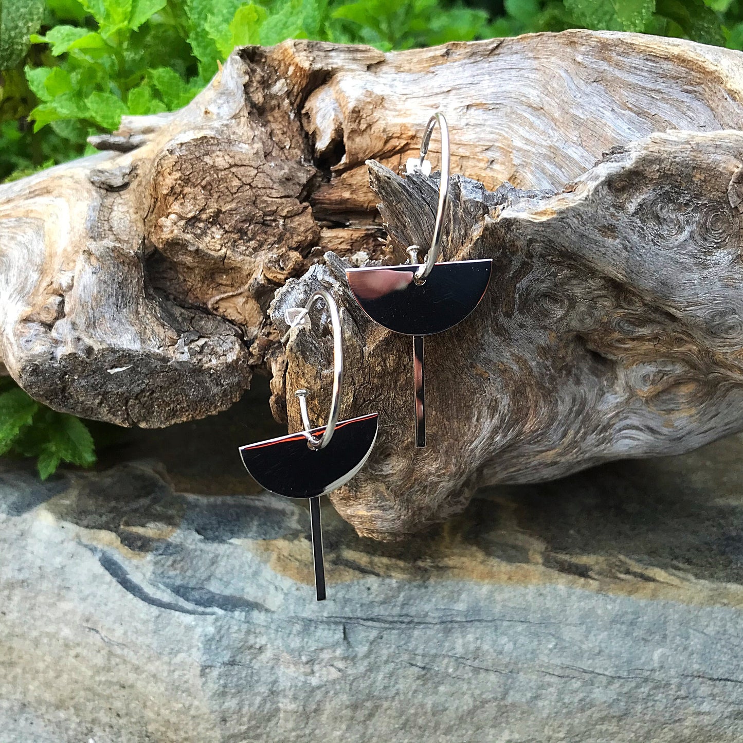 sterling silver Modernist dangle hoop  Earrings