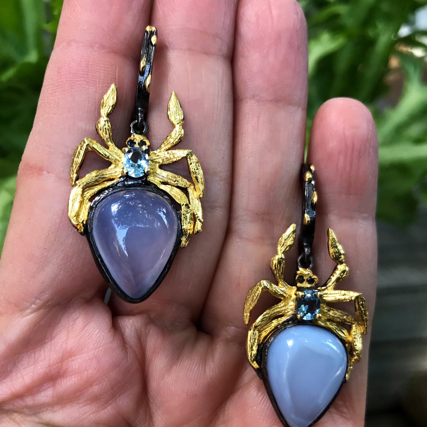 sterling silver blue chalcedony Topaz  sapphire spider statement Earrings Colors Of Etnika