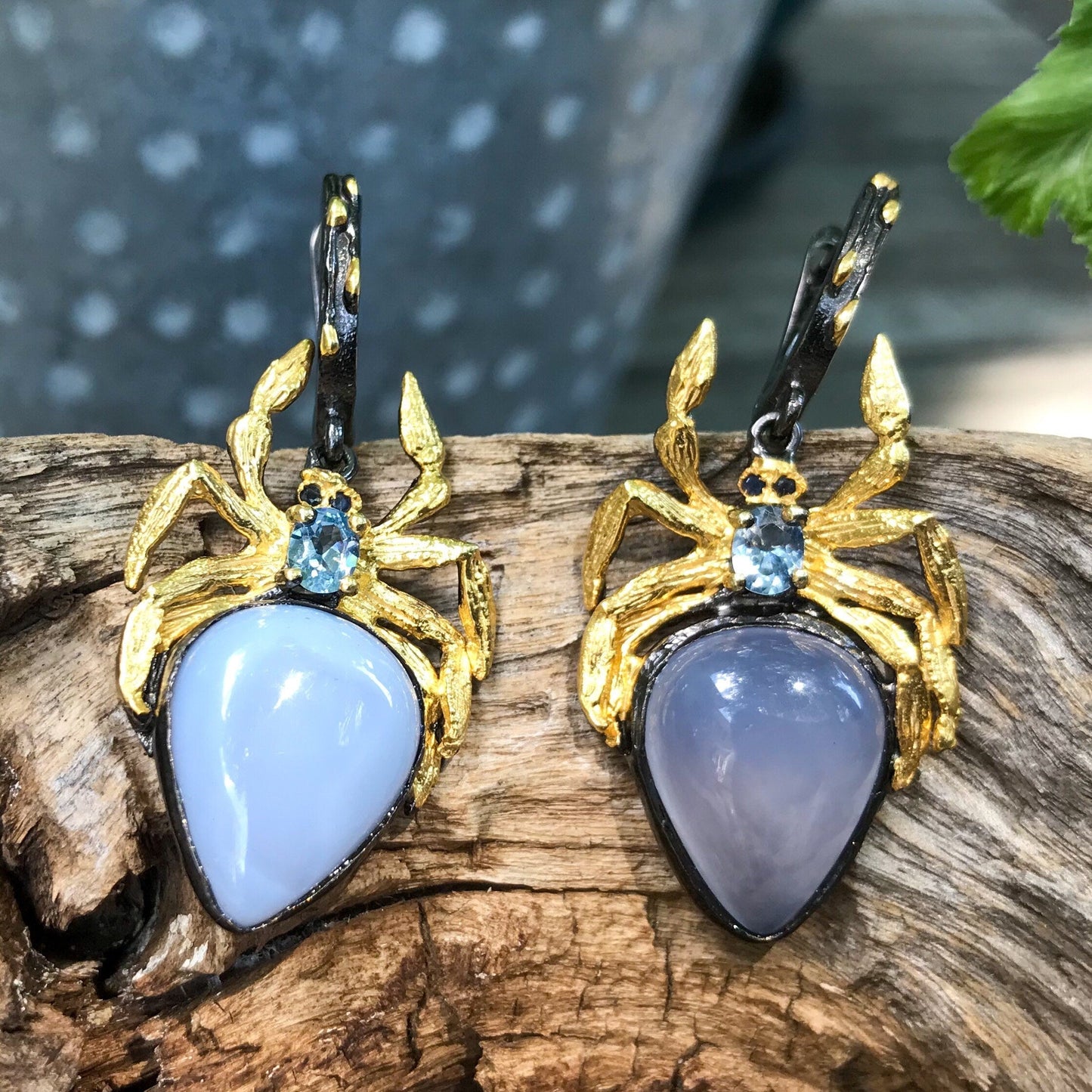sterling silver blue chalcedony Topaz  sapphire spider statement Earrings Colors Of Etnika