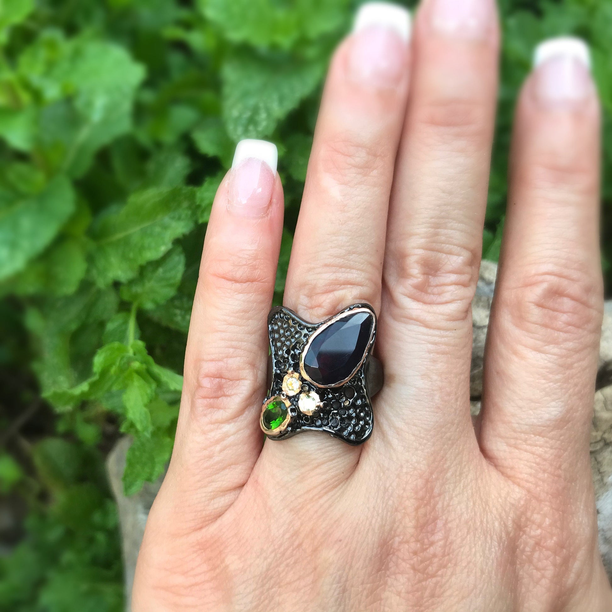Sterling Silver natural black Opal ring 8 Colors Of Etnika