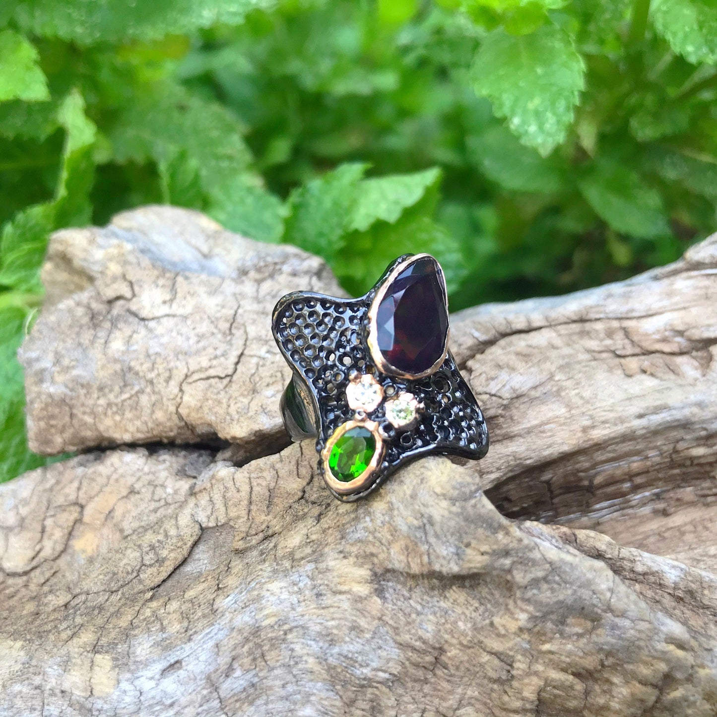 Sterling Silver natural black Opal ring 8 Colors Of Etnika