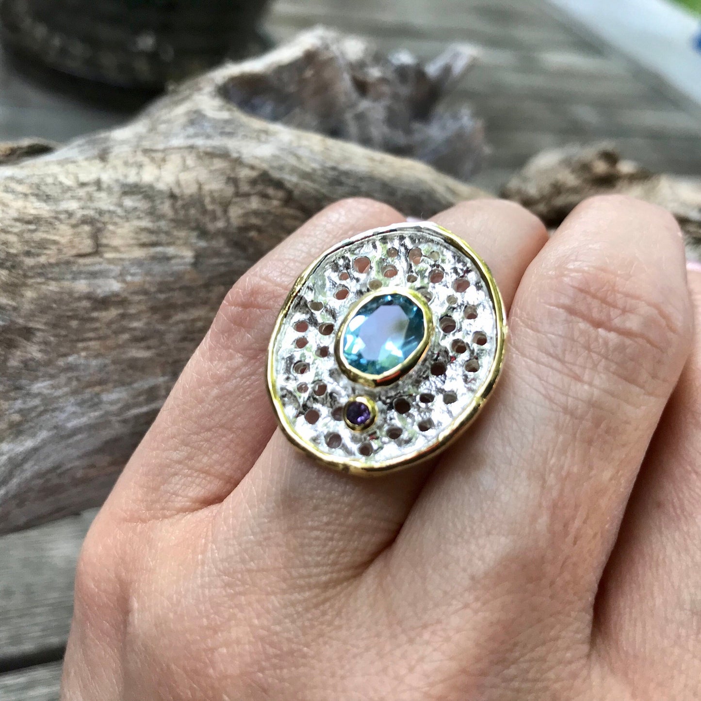 Sterling Silver blue topaz sapphire ring 6.5 Colors Of Etnika