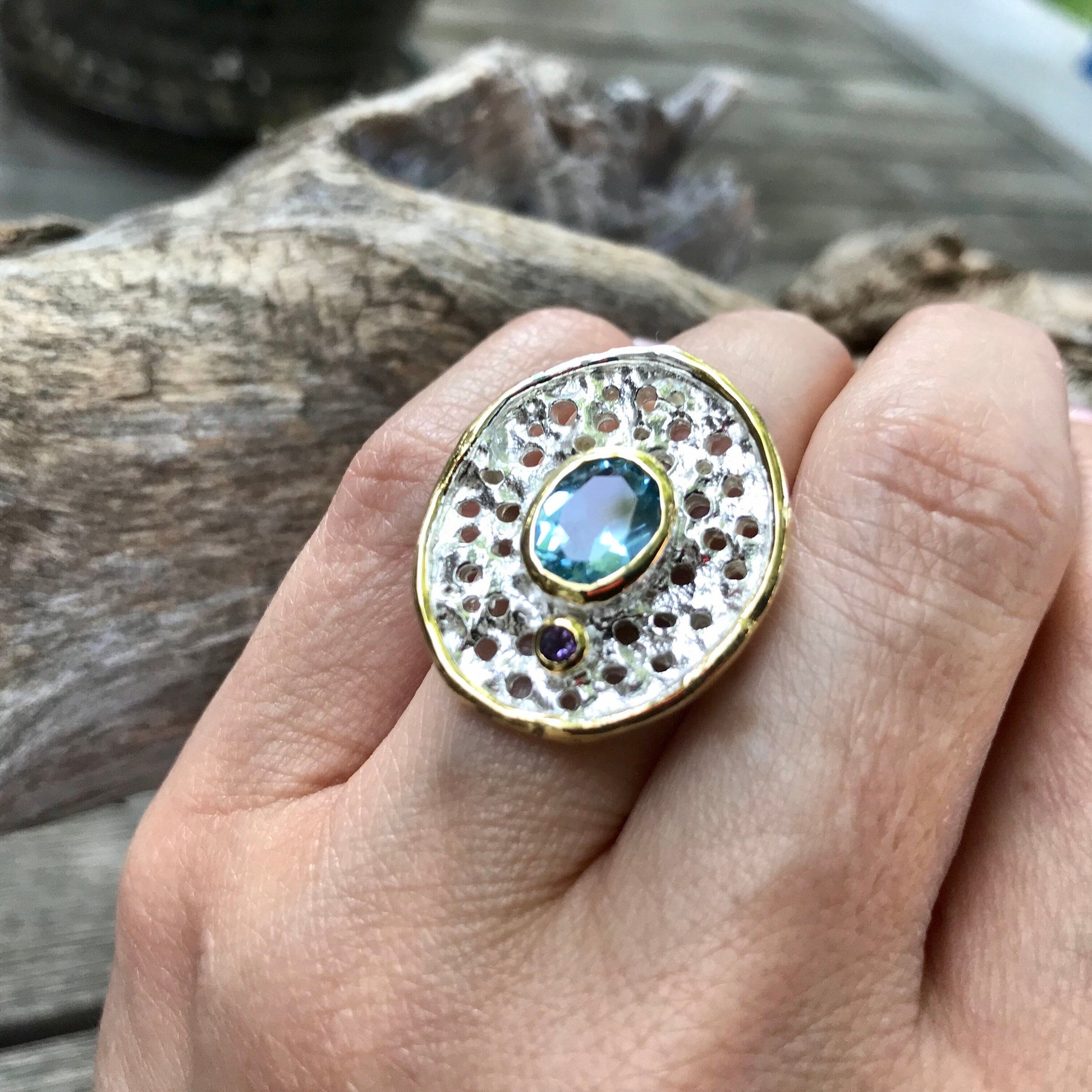 Sterling Silver blue topaz sapphire ring 6.5 Colors Of Etnika