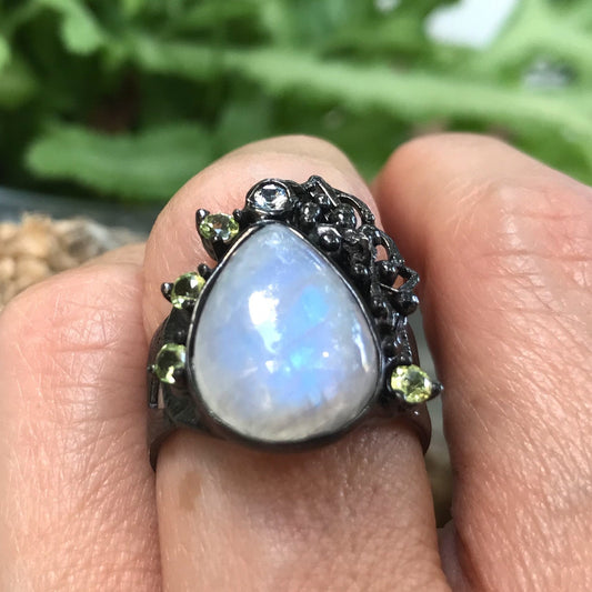 Handmade sterling silver Natural moonstone peridot topaz 8.5