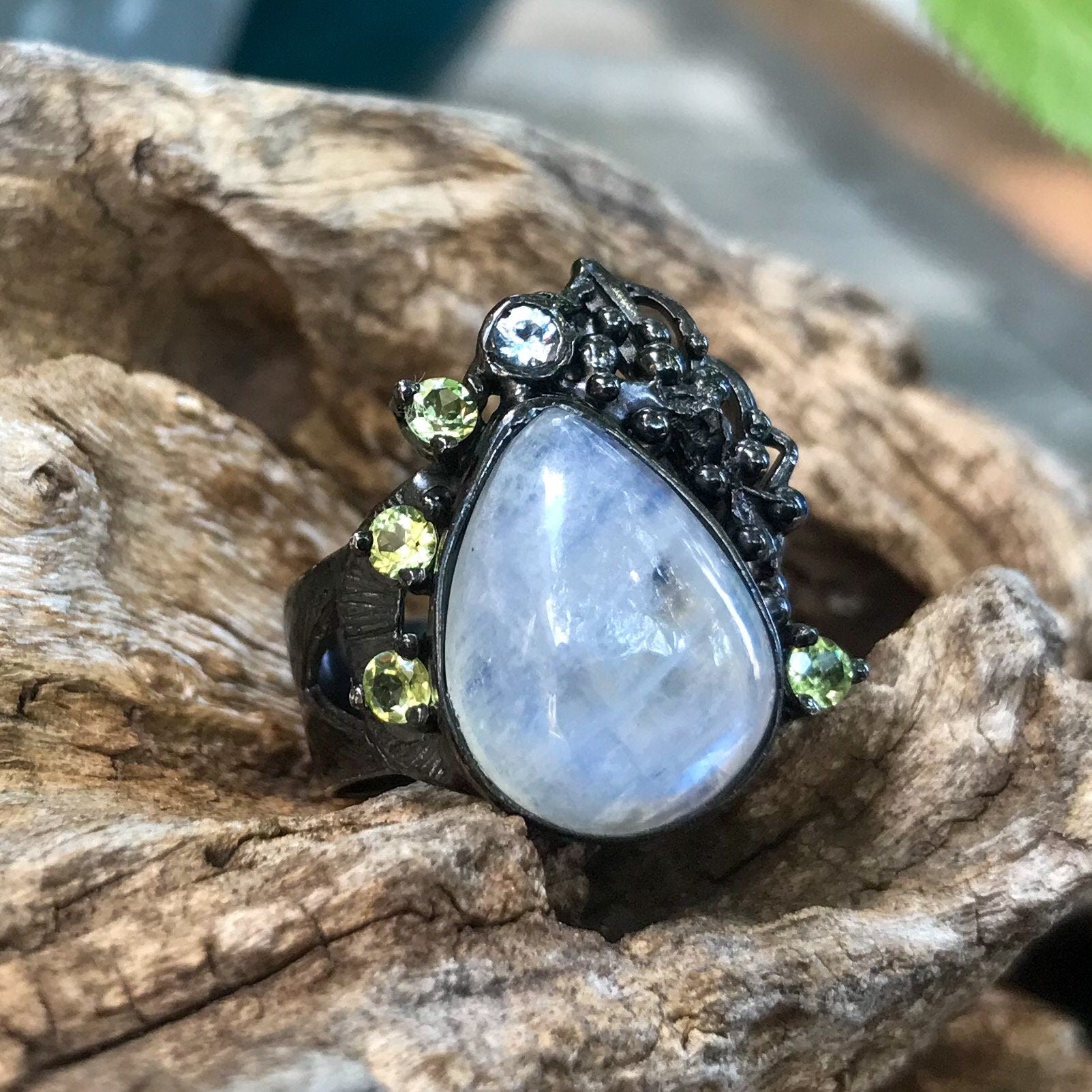 Handmade sterling silver Natural moonstone peridot topaz 8.5 Colors Of Etnika