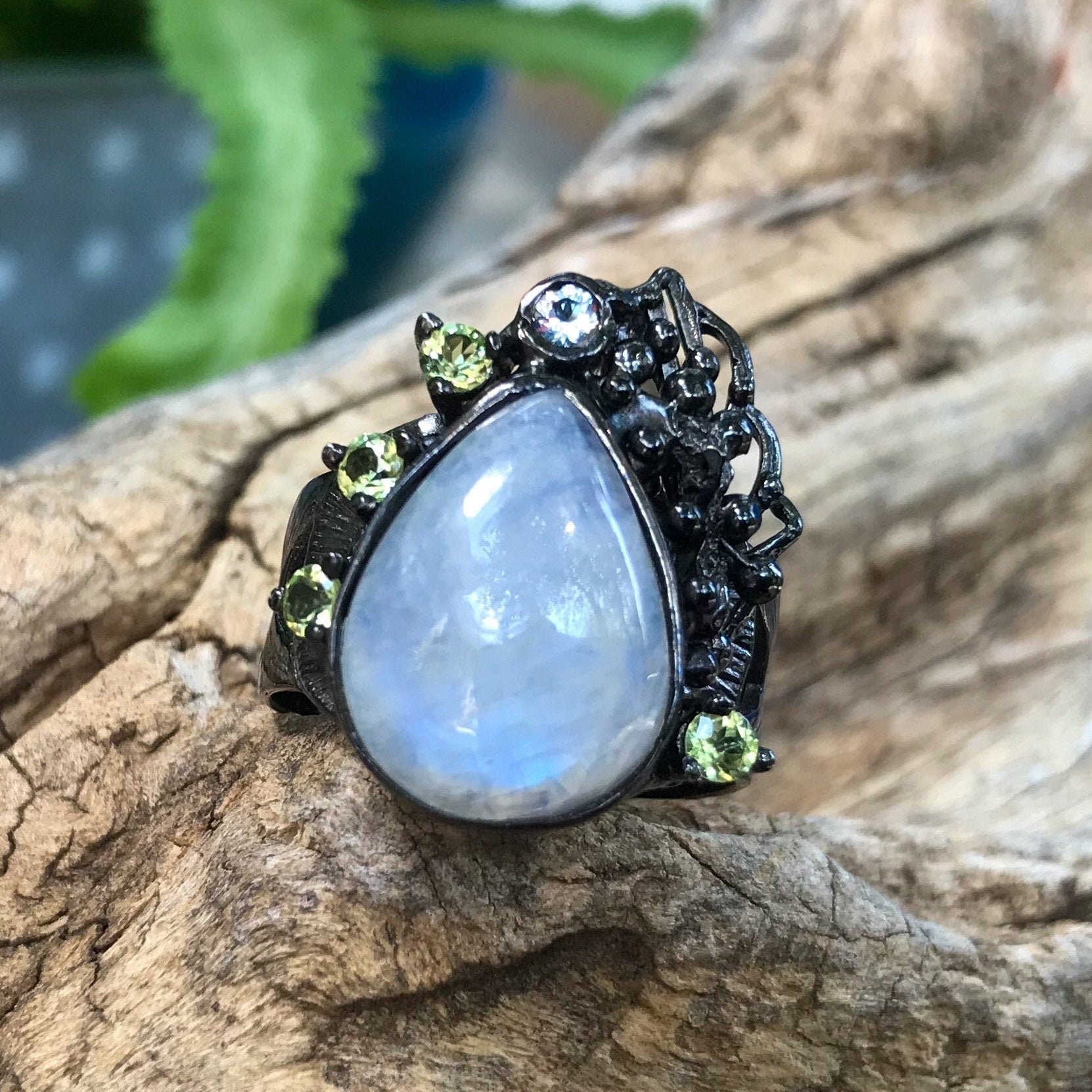 Handmade sterling silver Natural moonstone peridot topaz 8.5 Colors Of Etnika
