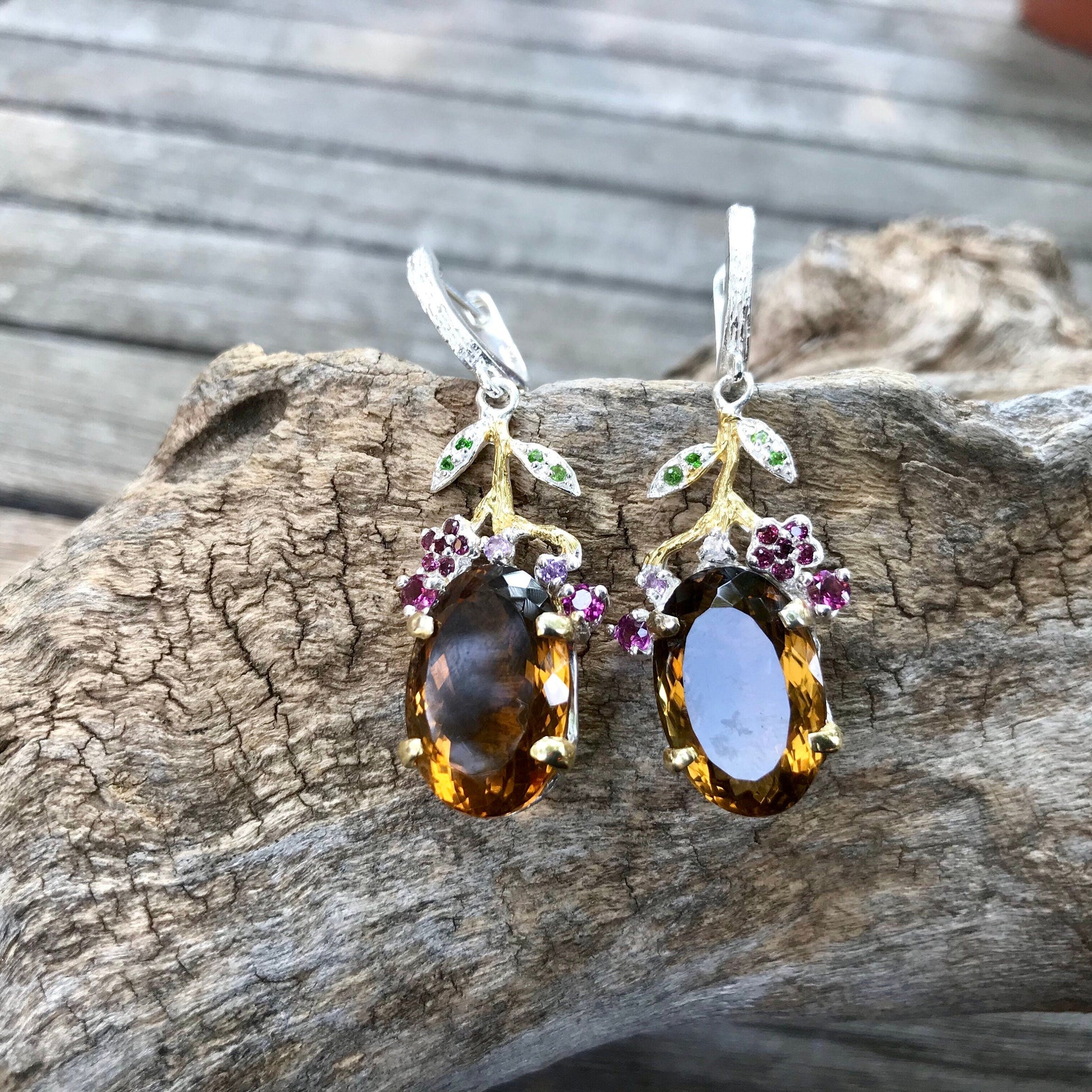 Sterling silver natural cognac statement artful earrings Colors Of Etnika