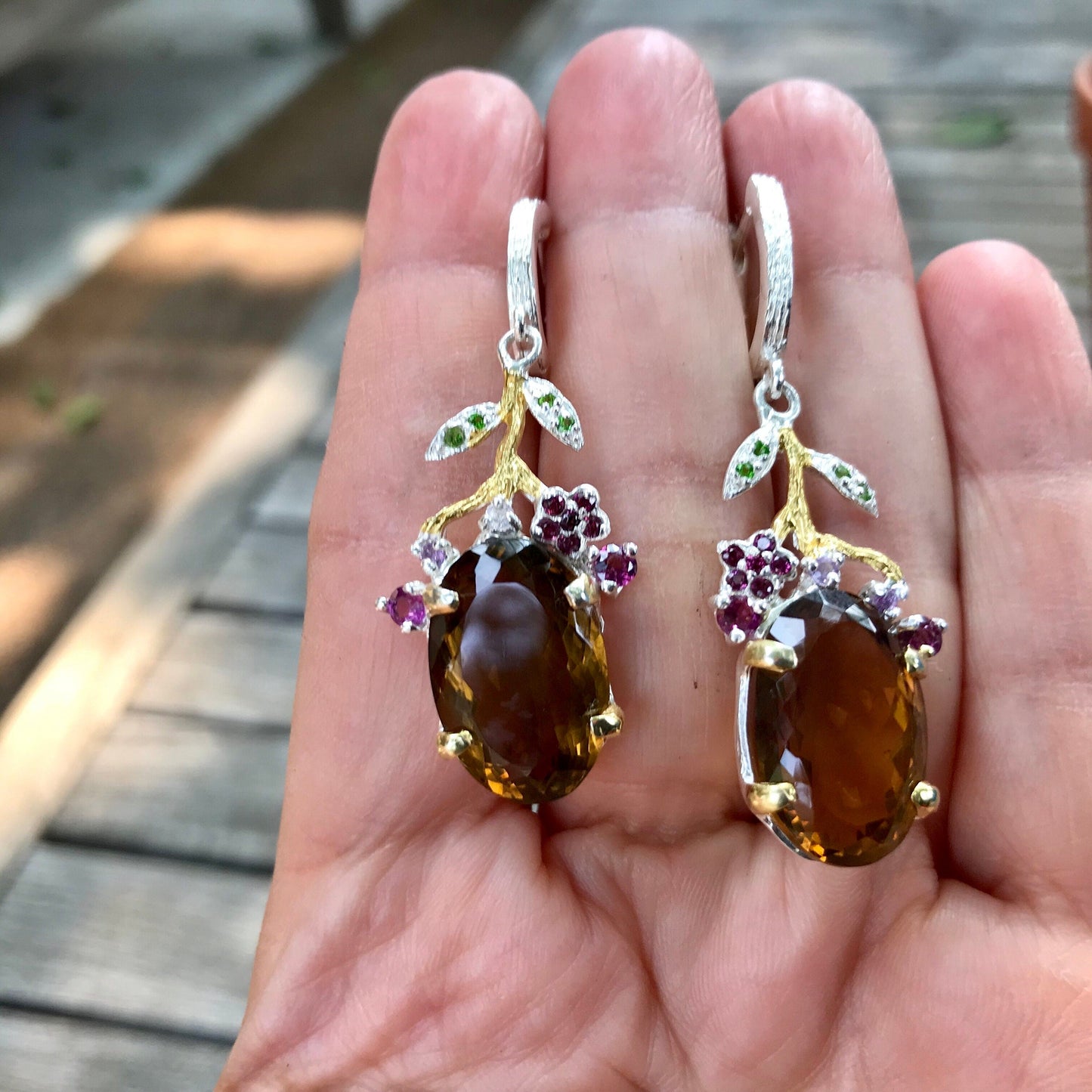 Sterling silver natural cognac statement artful earrings Colors Of Etnika