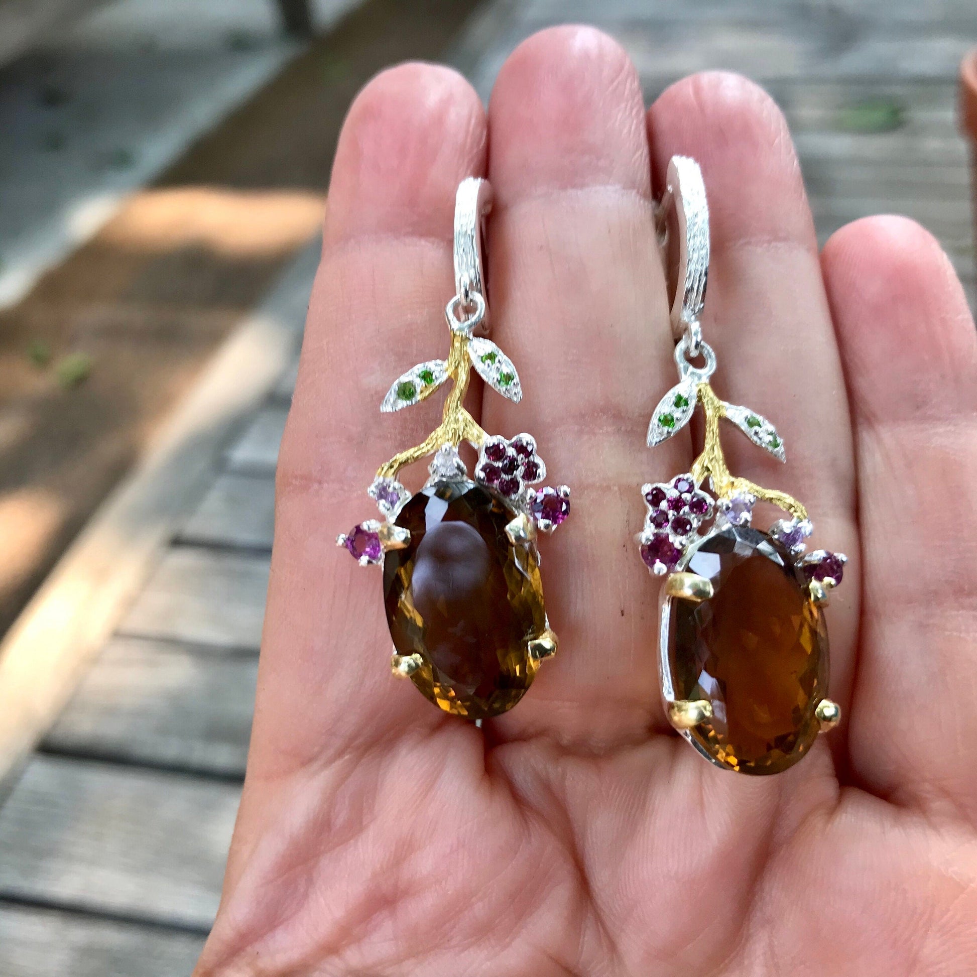 Sterling silver natural cognac statement artful earrings Colors Of Etnika