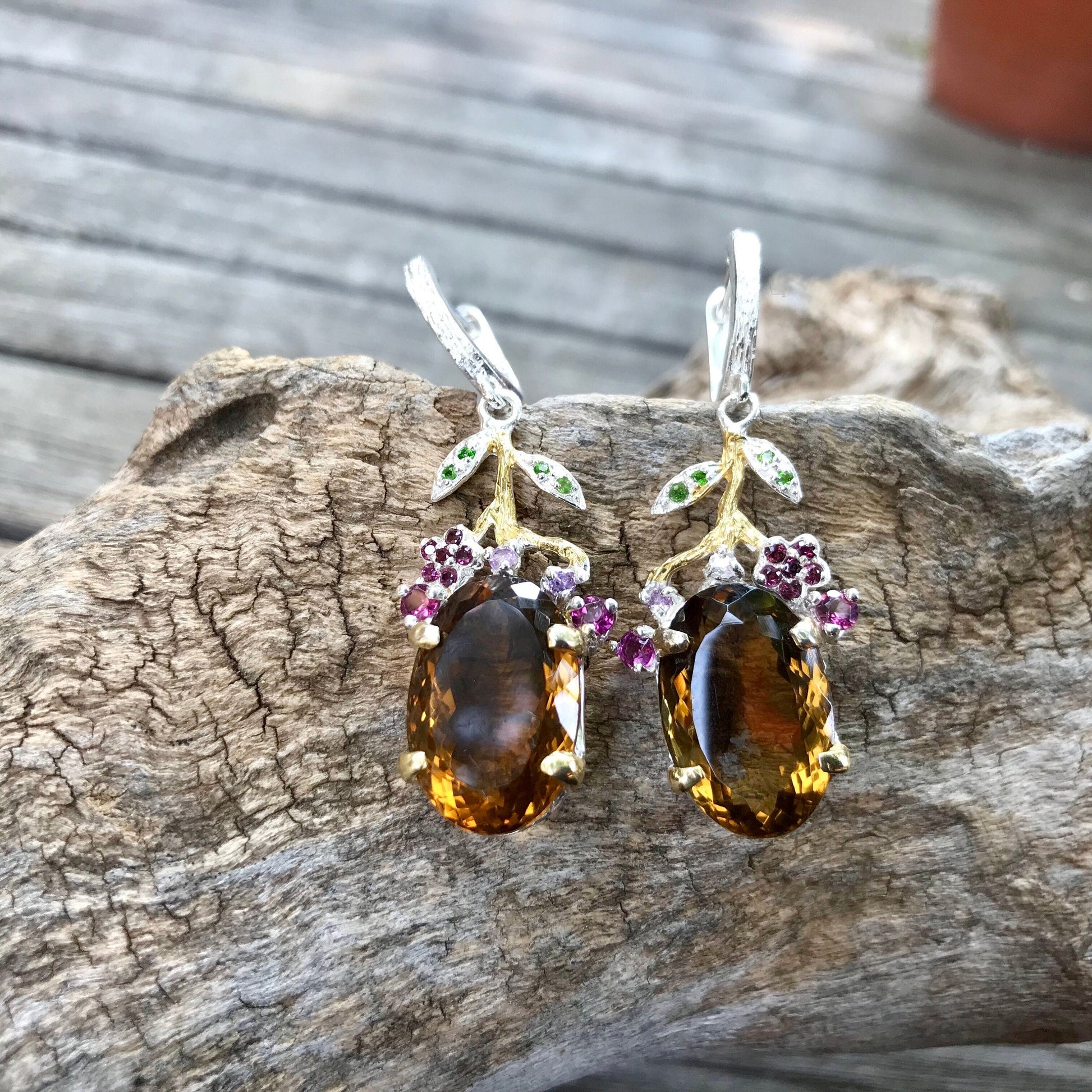 Sterling silver natural cognac statement artful earrings Colors Of Etnika