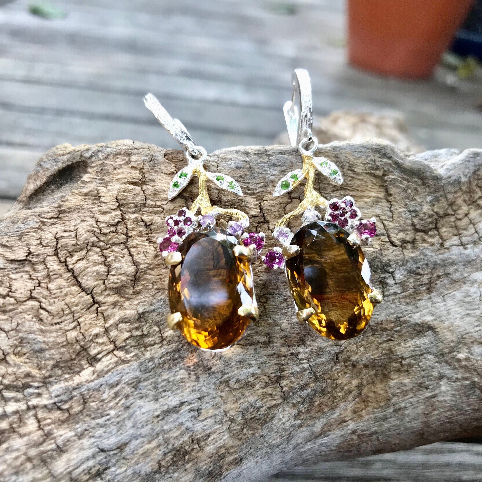Sterling silver natural cognac statement artful earrings Colors Of Etnika